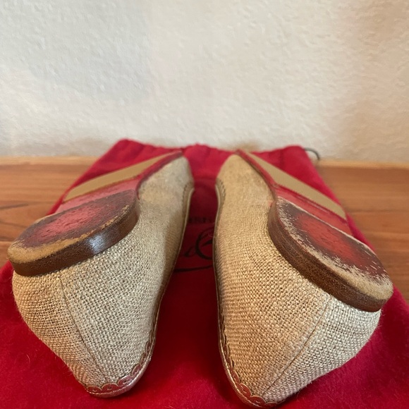 CHRISTIAN LOUBOUTIN linen & calfskin BALLET FLATS.  Size 37.5 - Picture 6 of 10